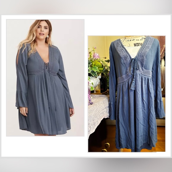 torrid Dresses & Skirts - GUC Torrid Gauze Lace Up Skater Dress 👗 in Bering Sea 🌊 Plus Size 5